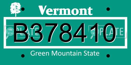 B378410 Vermont License Plate