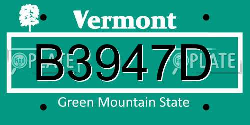 B3947D Vermont License Plate