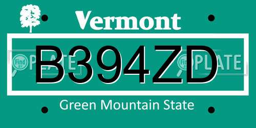 B394ZD Vermont License Plate