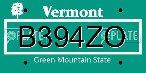 B394ZO Vermont License Plate