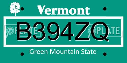 B394ZQ Vermont License Plate