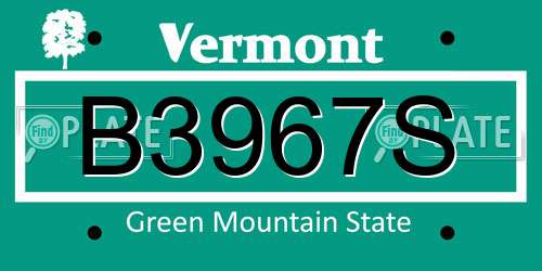 B3967S Vermont License Plate