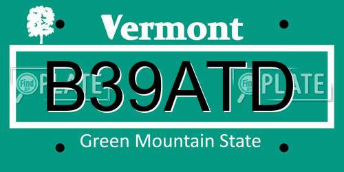 B39ATD Vermont License Plate