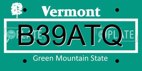 B39ATQ Vermont License Plate