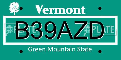 B39AZD Vermont License Plate