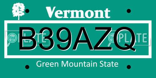 B39AZQ Vermont License Plate