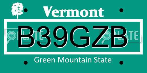 B39GZB Vermont License Plate