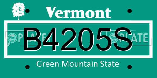 B4205S Vermont License Plate