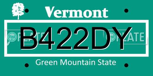 B422DY Vermont License Plate