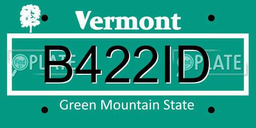 B422ID Vermont License Plate