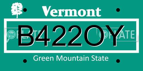 B422OY Vermont License Plate