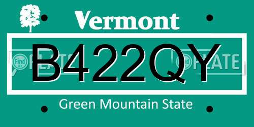B422QY Vermont License Plate