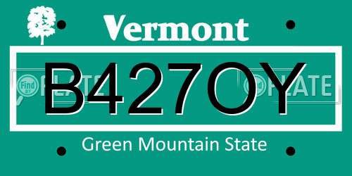 B427OY Vermont License Plate