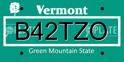 B42TZO Vermont License Plate