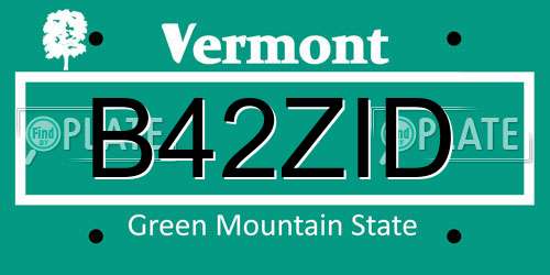 B42ZID Vermont License Plate