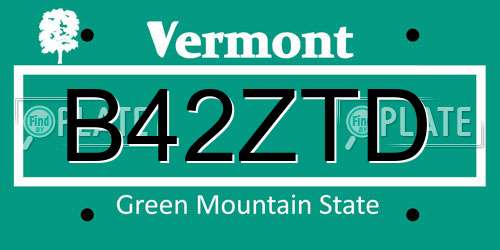 B42ZTD Vermont License Plate