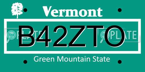 B42ZTO Vermont License Plate