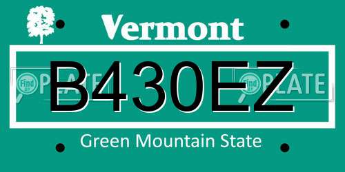 B430EZ Vermont License Plate