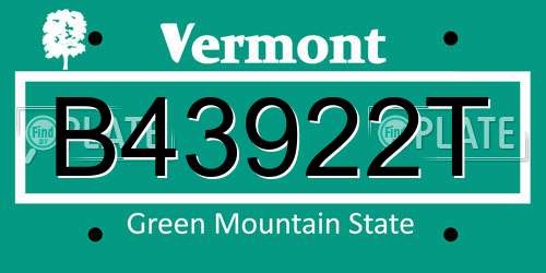 B43922T Vermont License Plate