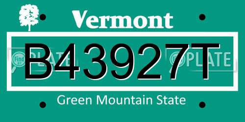 B43927T Vermont License Plate