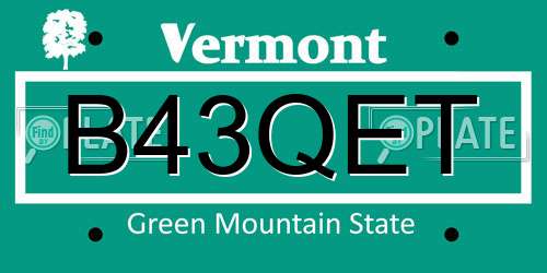 B43QET Vermont License Plate