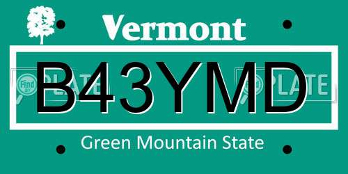 B43YMD Vermont License Plate