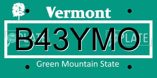 B43YMO Vermont License Plate