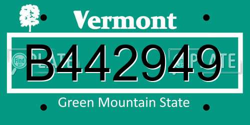 B442949 Vermont License Plate
