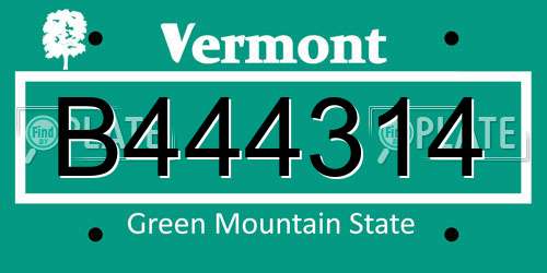 B444314 Vermont License Plate