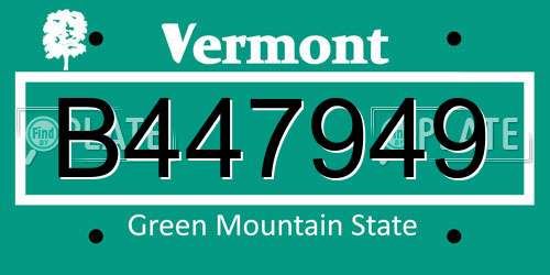 B447949 Vermont License Plate