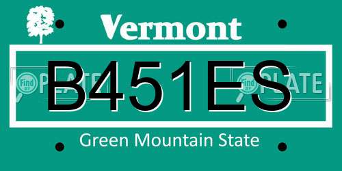 B451ES Vermont License Plate