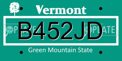 B452JD Vermont License Plate
