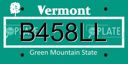 B458LL Vermont License Plate