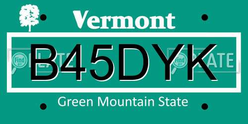 B45DYK Vermont License Plate