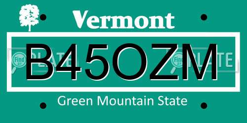B45OZM Vermont License Plate