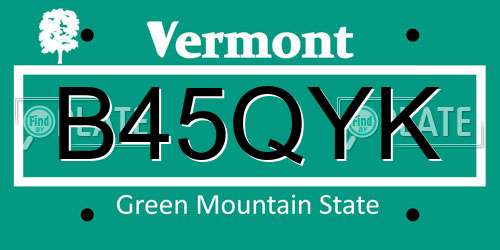 B45QYK Vermont License Plate