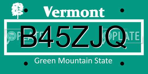 B45ZJQ Vermont License Plate