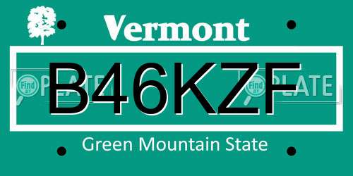 B46KZF Vermont License Plate