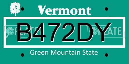 B472DY Vermont License Plate
