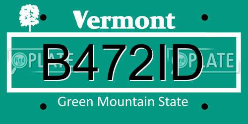 B472ID Vermont License Plate