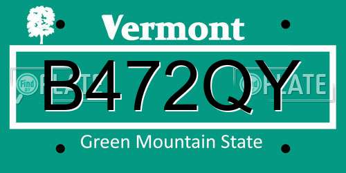 B472QY Vermont License Plate