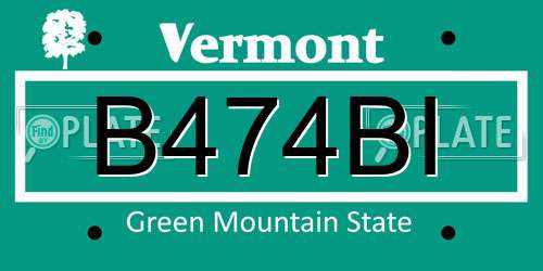 B474BI Vermont License Plate