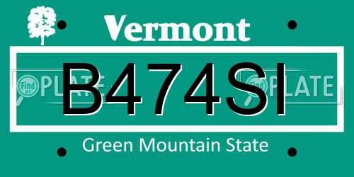 B474SI Vermont License Plate