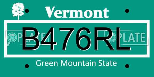B476RL Vermont License Plate