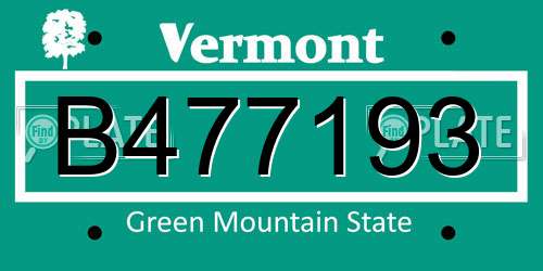 B477193 Vermont License Plate