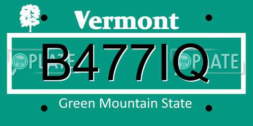 B477IQ Vermont License Plate