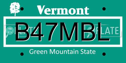 B47MBL Vermont License Plate