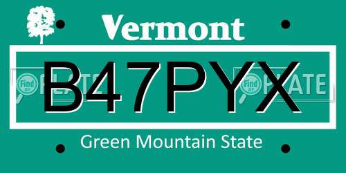 B47PYX Vermont License Plate