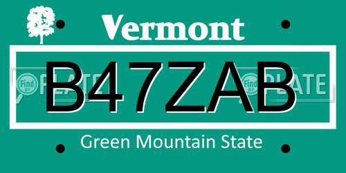 B47ZAB Vermont License Plate