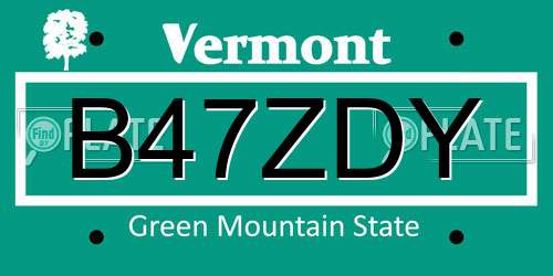 B47ZDY Vermont License Plate